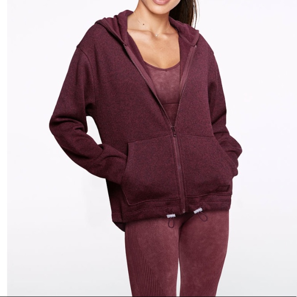 New VS PINK Sweater Knit High-Low Full Zip Hoodie